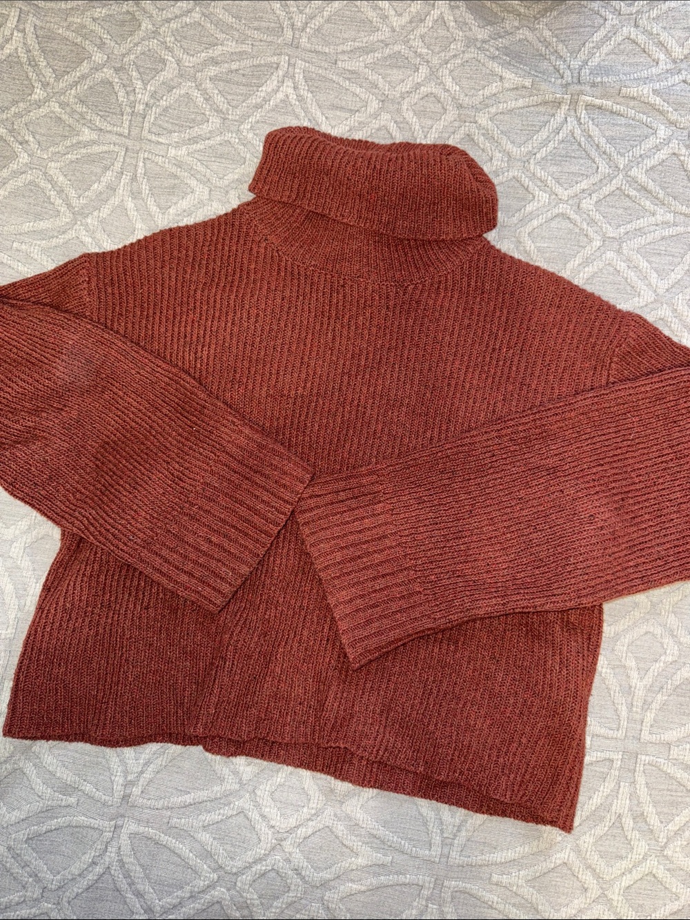 Woven Wool Cropped Turtleneck Sweater